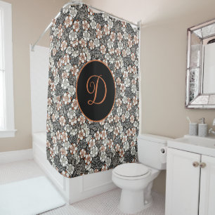 Japanese Black and Red Floral Pattern Personalised Shower Curtain