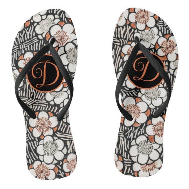 Japanese Black and Red Floral Pattern Thongs (Footbed)