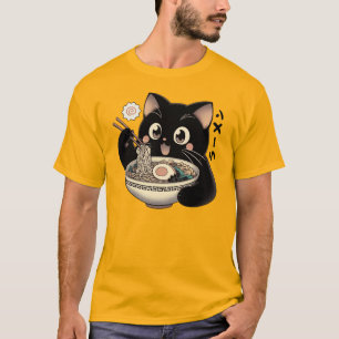 Japanese Black Cat Ramen Anime Noodles Vintage  T-Shirt