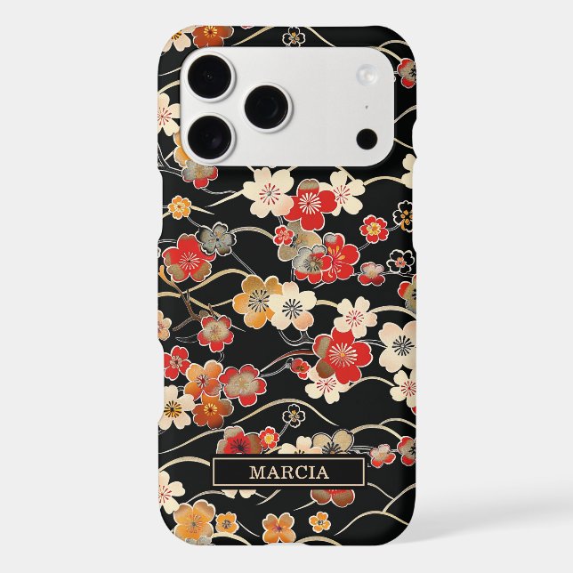 Japanese Black Floral Pattern Monogrammed (Back)