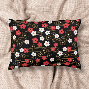 Japanese Black Sakura Cherry Blossom Flowers Decorative Cushion