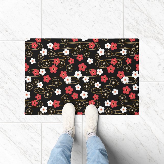 Japanese Black Sakura Cherry Blossom Flowers Doormat (Indoor)