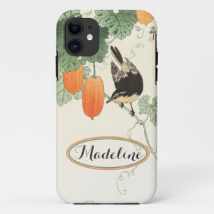 Japanese Block Print Bird Orange Fruit Personalise iPhone 11 Case