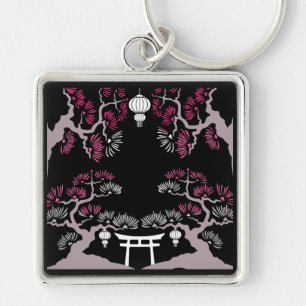 Japanese Blossom Print Home Decor Key Ring