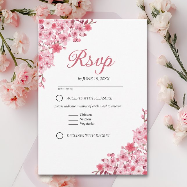 Japanese Blossom Wedding – Pink Floral RSVP Card (Creator Uploaded)