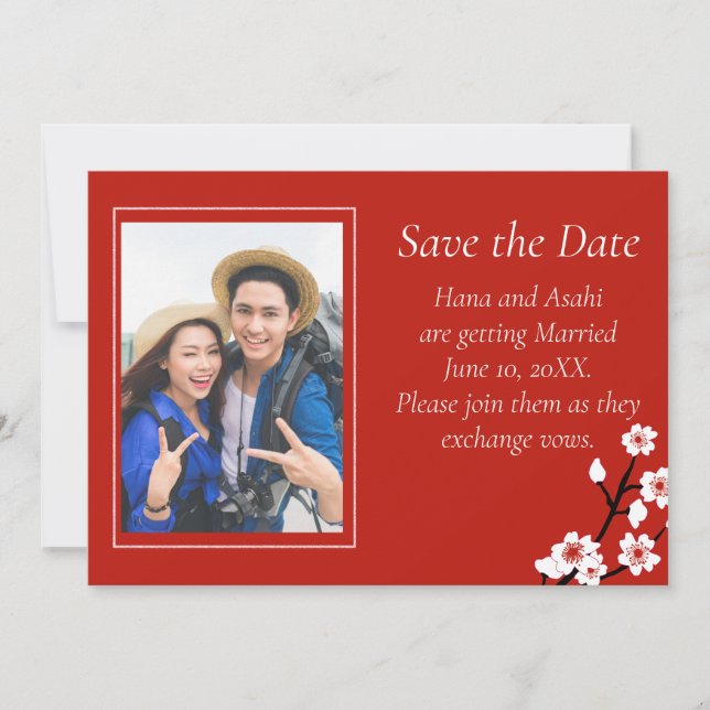 Japanese Blossom Wedding Save The Date Card (Front)