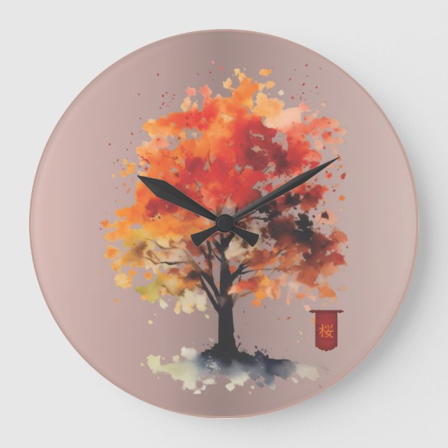 Japanese Blossom with Kanji Large Clock (Front)