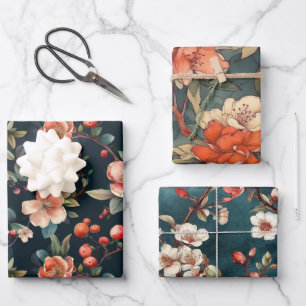 Japanese Blossoms Pattern 3 Wrapping Paper Sheets