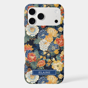 Japanese Blue Floral Pattern Monogrammed