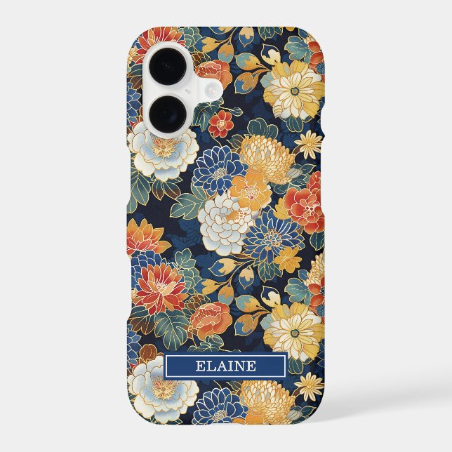 Japanese Blue Floral Pattern Monogrammed (Back)
