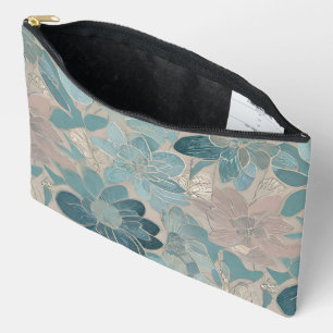 Japanese blue flower artwork accessory pouch
