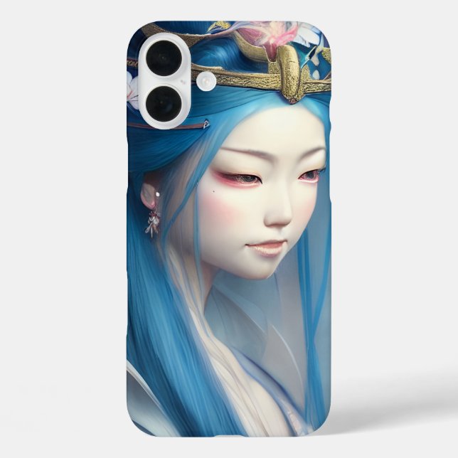 Japanese blue-haired Fairy Fantasy AI Art Poster Case-Mate iPhone Case (Back)