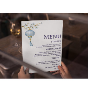 Japanese Blue Lantern Wedding Menu Card
