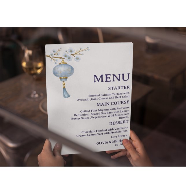 Japanese Blue Lantern Wedding Menu Card (Creator Uploaded)