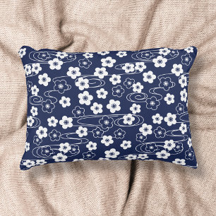 Japanese Blue Sakura Cherry Blossom Flowers Decorative Cushion