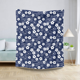 Japanese Blue Sakura Cherry Blossom Flowers Sherpa Blanket