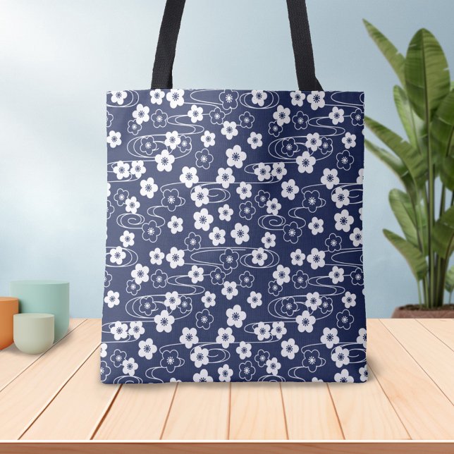 Japanese Blue Sakura Cherry Blossom Flowers Tote Bag (Creator Uploaded)