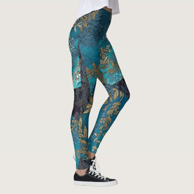 Japanese Blue Silk Kimono Leggings (Right)