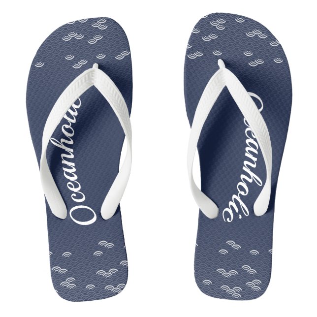 Japanese blue wave patterned thongs (Footbed)