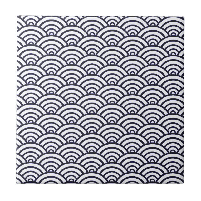 Japanese Blue Waves Seigaiha Sea Ceramic Tile (Front)