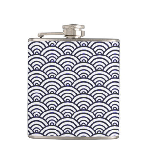 Japanese Blue Waves Seigaiha Sea Hip Flask