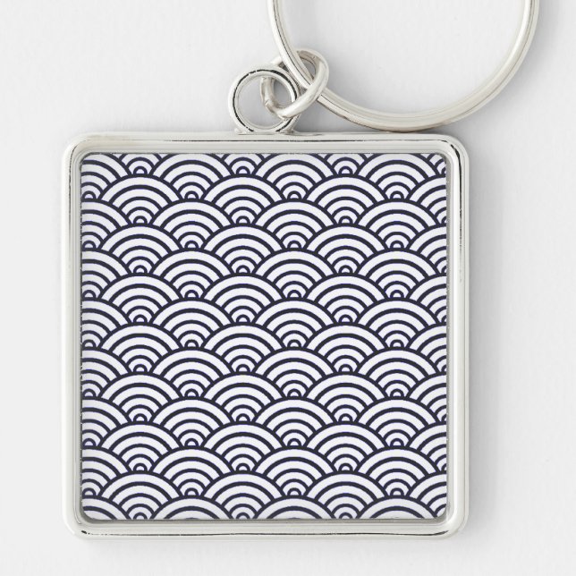 Japanese Blue Waves Seigaiha Sea Key Ring (Front)