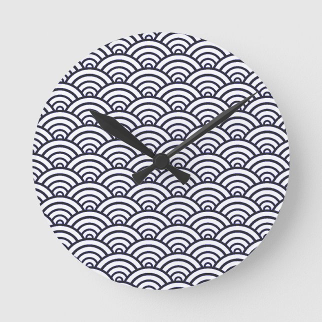 Japanese Blue Waves Seigaiha Sea Round Clock (Front)