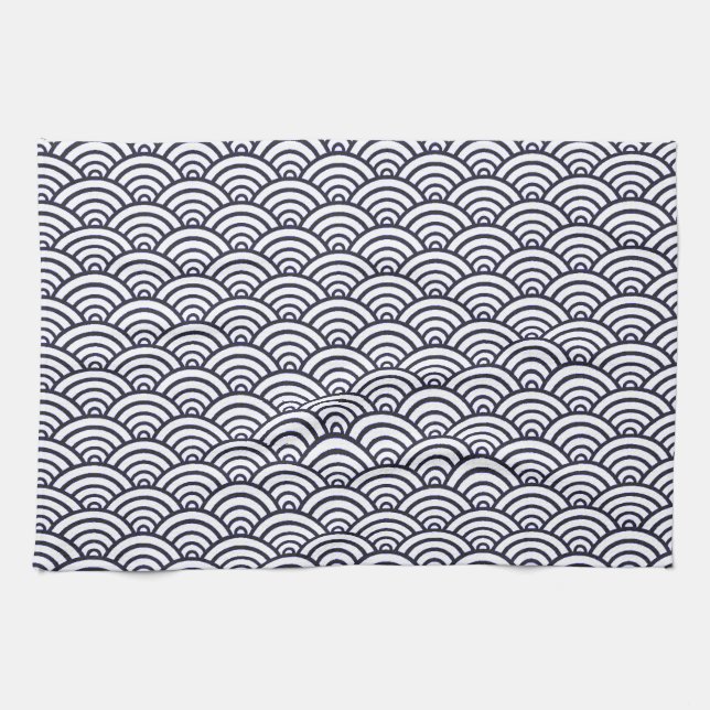 Japanese Blue Waves Seigaiha Sea Tea Towel (Horizontal)