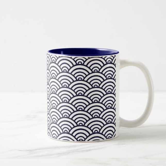 Japanese Blue Waves Seigaiha Sea Two-Tone Coffee Mug (Right)