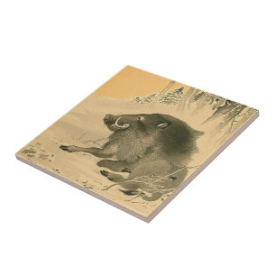 Japanese Boar Painting Pig Year Zodiac Tile