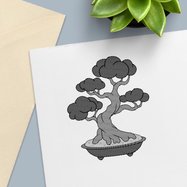 Japanese Bonsai Tree in a Tray, Etched Self-inking Stamp (Creator Uploaded)