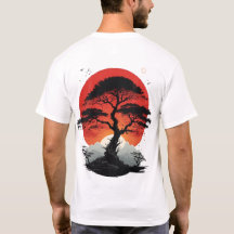 Japanese Bonsai Tree Red Sun Aesthetic Graphic T-S