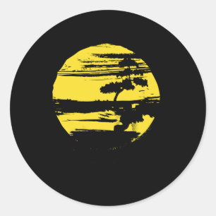 Japanese Bonsai Tree Sun Yellow Sun Black Bonsai. Classic Round Sticker