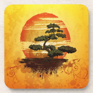 Japanese Bonsai Tree Sunset Coaster