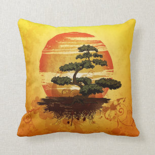 Japanese Bonsai Tree Sunset Cushion
