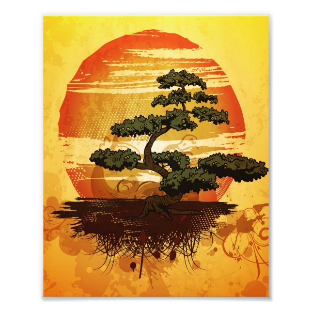 Japanese Bonsai Tree Sunset Photo Print (Front)
