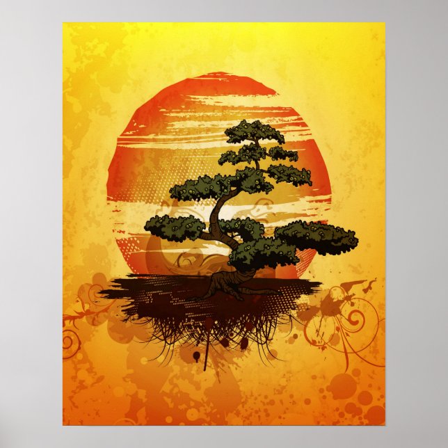 Japanese Bonsai Tree Sunset Poster (Front)