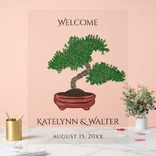 Japanese Bonsai Tree Wedding Welcome Acrylic Sign