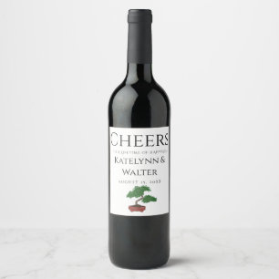 Japanese Bonsai Tree Wedding Wine Label