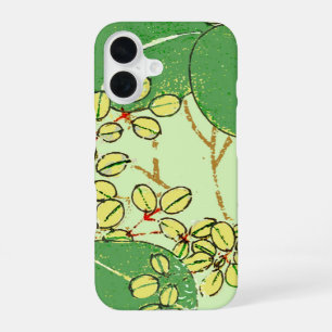 Japanese Botanical Green Leaf Woodblock Print iPhone 16 Case