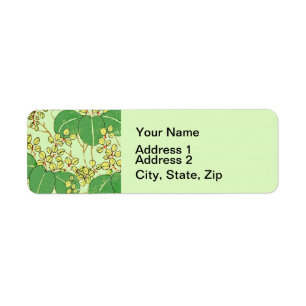 Japanese Botanical Green Leaf Woodblock Print Return Address Label
