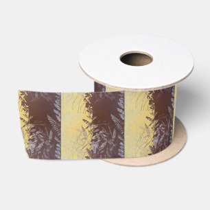 Japanese Botanical Minimal Leaves Soft Gold Light Satin Ribbon