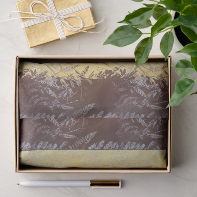 Japanese Botanical Minimal Leaves Soft Gold Light Tissue Paper (Gift)