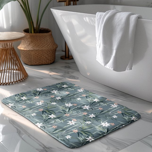 Japanese botanical zen flowers pattern bath mat (Creator Uploaded)