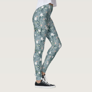 Japanese botanical zen flowers pattern leggings