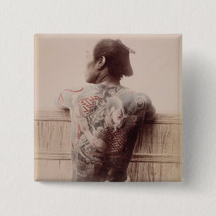 Japanese Bridegroom's Tattoos, c.1880 (photo) 15 Cm Square Badge