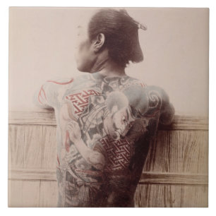 Japanese Bridegroom's Tattoos, c.1880 (photo) Ceramic Tile