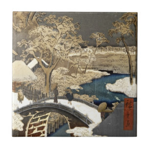 Japanese Bridge in the Snow Tile