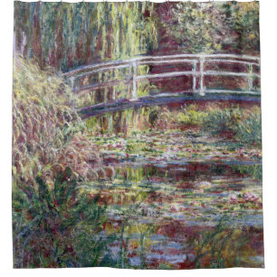 Japanese Bridge Symphony in Rose Monet Fine Art Shower Curtain