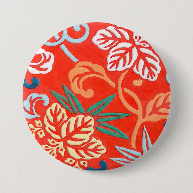 Japanese brocade - red and white 7.5 cm round badge (Front)